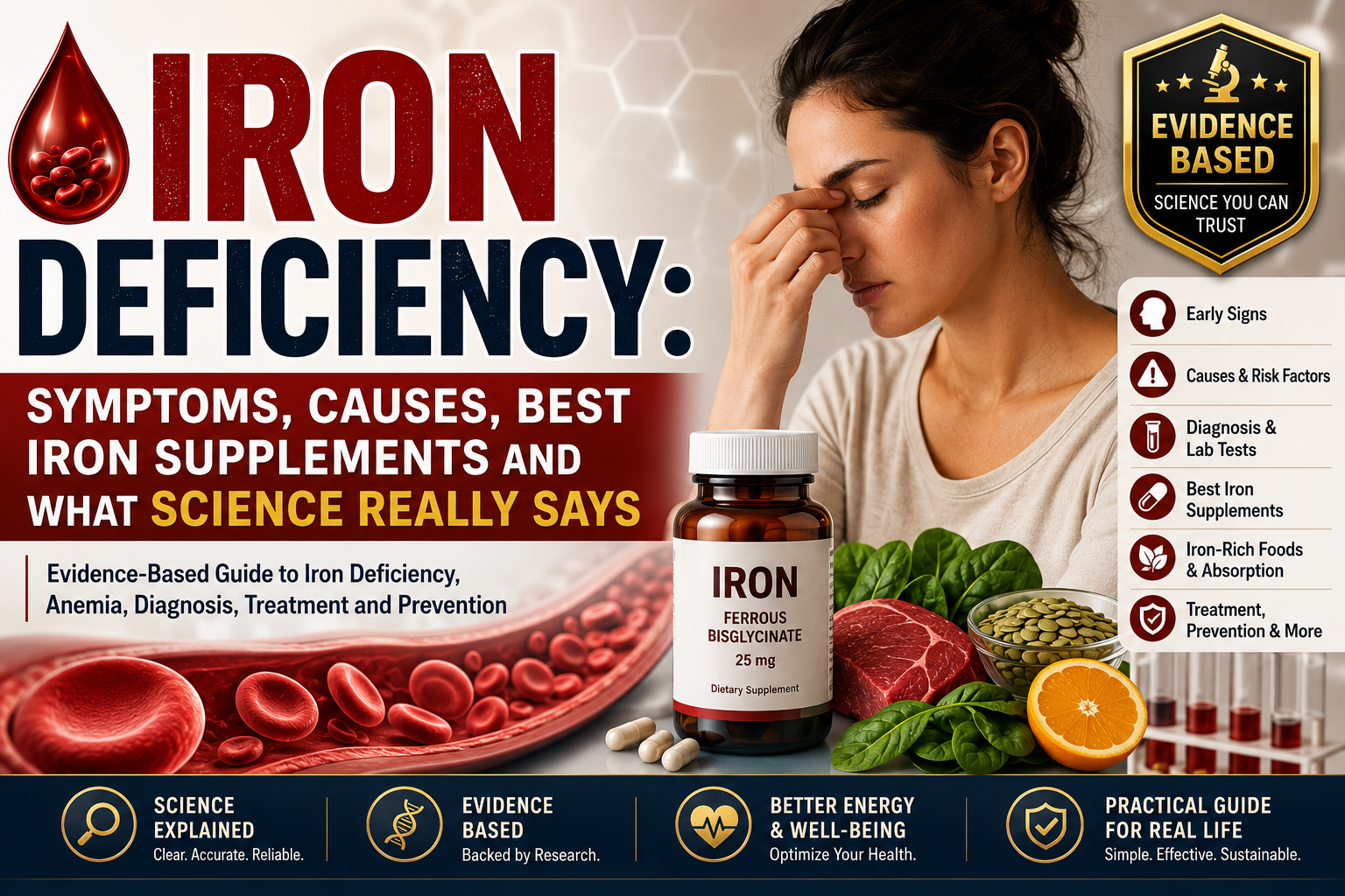 🩸 Iron Deficiency: Symptoms, Causes, Best Iron Supplements and What Science Really Says